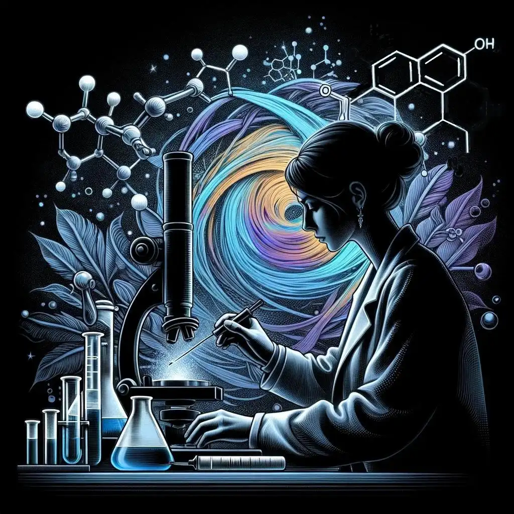 kykeon Logo firl with chemistry background and some chemistry equipment